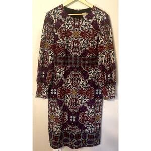 Chico's Purple Red Paisley Print Long Sleeve Dress